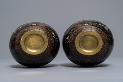 A pair of Japanese cloisonn&eacute; 'butterfly' vases, Meiji, 19th C.
