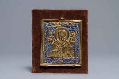 Two Greek and Russian brass icons, 19/20th C.