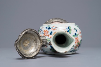 A pewter-mounted Dutch Delft cashmere palette relief-decorated jug, 1st half 18th C.
