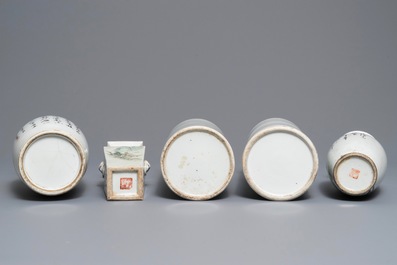 A collection of six Chinese qianjiang cai vases, 19/20th C.