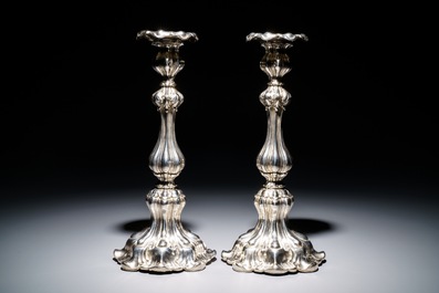 A pair of silver candlesticks, poss. Austria, 19th C.