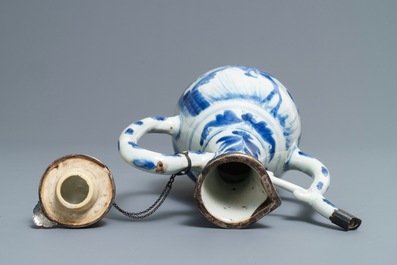 A Chinese blue and white silver-mounted jug and cover, Transitional period