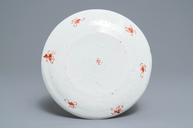 A Dutch Delft dor&eacute; Imari-style plate with a flower basket, 18th C.