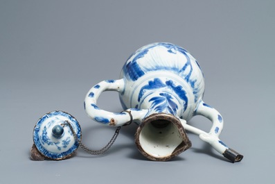 A Chinese blue and white silver-mounted jug and cover, Transitional period