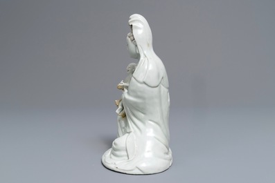A Chinese blanc de Chine model of Guanyin and child, Qianlong