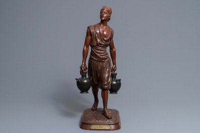 Jean-Didier Debut (1824-1893): Porteur d&rsquo;eau arabe, een koud beschilderd bronzen beeld