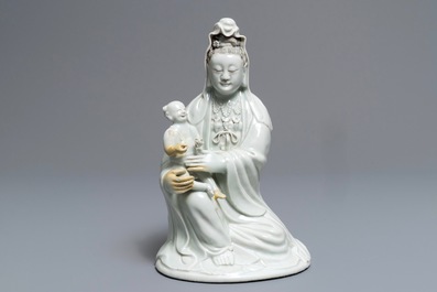 A Chinese blanc de Chine model of Guanyin and child, Qianlong