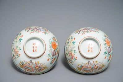 Twee paar Chinese famille rose kommen, Qianlong en Guangxu merk, 19/20e eeuw