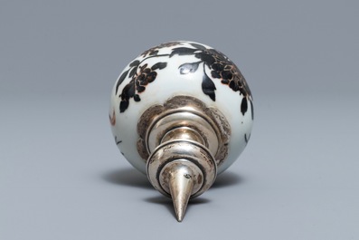 A Chinese iron red and overglaze black silver-mounted vase, 19th C.