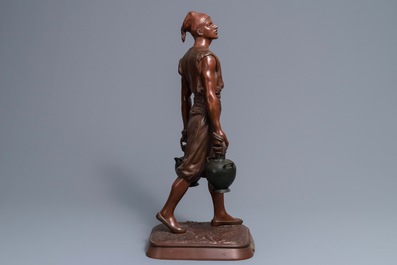 Jean-Didier Debut (1824-1893): Porteur d&rsquo;eau arabe, een koud beschilderd bronzen beeld