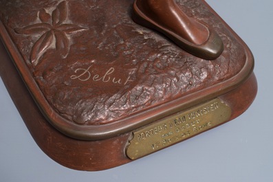 Jean-Didier Debut (1824-1893): Porteur d&rsquo;eau arabe, een koud beschilderd bronzen beeld