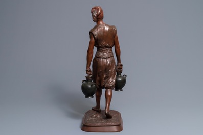 Jean-Didier Debut (1824-1893): Porteur d&rsquo;eau arabe, een koud beschilderd bronzen beeld