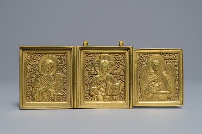 Two Greek and Russian brass icons, 19/20th C.