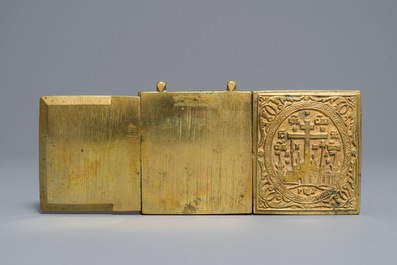 Two Greek and Russian brass icons, 19/20th C.