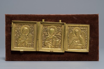 Two Greek and Russian brass icons, 19/20th C.