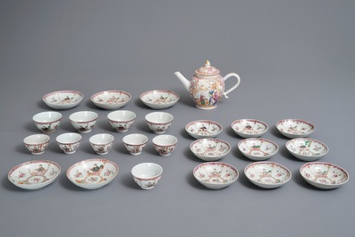 A Chinese famille rose part tea service with mandarin design, Qianlong