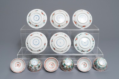 Six tasses et soucoupes en porcelaine de Chine famille verte, Kangxi