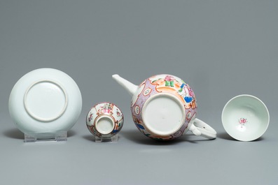 A Chinese famille rose part tea service with mandarin design, Qianlong