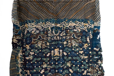 An uncut Chinese blue-ground five-clawed dragon robe, 19th C.