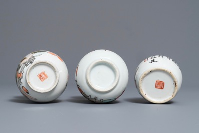 Seven Chinese qianjiang cai and famille rose wares, 19/20th C.