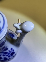 A Chinese blue and white jug and cover after a pewter example, Kangxi