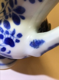A Chinese blue and white jug and cover after a pewter example, Kangxi