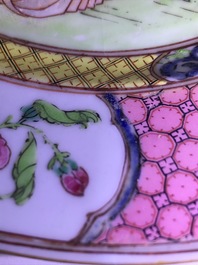 A Chinese famille rose plate with figures in a garden, Yongzheng