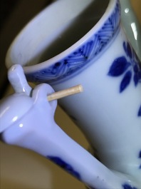 A Chinese blue and white jug and cover after a pewter example, Kangxi