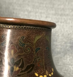 A pair of Japanese cloisonn&eacute; 'butterfly' vases, Meiji, 19th C.