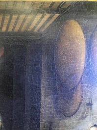 Tingqua (Canton, ca. 1809-1870): Theesc&egrave;ne in de stal, olie op doek, gesign. r.o.