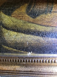 Tingqua (Canton, ca. 1809-1870): Theesc&egrave;ne in de stal, olie op doek, gesign. r.o.