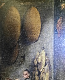 Tingqua (Canton, ca. 1809-1870): Theesc&egrave;ne in de stal, olie op doek, gesign. r.o.