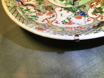 A Chinese famille verte dish with birds and mythical animals, Kangxi