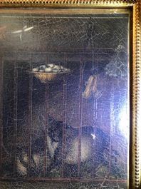 Tingqua (Canton, ca. 1809-1870): Theesc&egrave;ne in de stal, olie op doek, gesign. r.o.