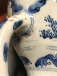A Chinese blue and white silver-mounted jug and cover, Transitional period