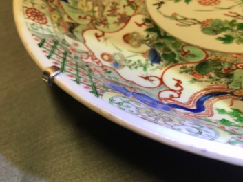 A Chinese famille verte dish with birds and mythical animals, Kangxi