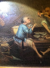 Tingqua (Canton, ca. 1809-1870): Theesc&egrave;ne in de stal, olie op doek, gesign. r.o.