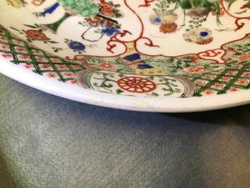 A Chinese famille verte dish with birds and mythical animals, Kangxi