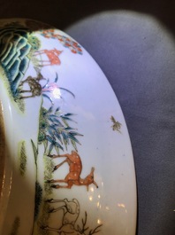 A large Chinese famille rose 'hundred deer' charger, Qianlong mark, 19th C.