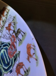 A large Chinese famille rose 'hundred deer' charger, Qianlong mark, 19th C.