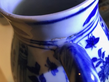A Chinese blue and white jug with floral design, Wanli