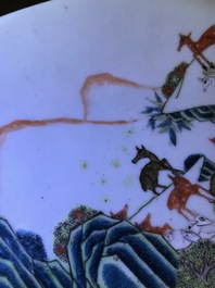 A large Chinese famille rose 'hundred deer' charger, Qianlong mark, 19th C.