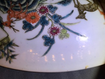 A large Chinese famille rose 'hundred deer' charger, Qianlong mark, 19th C.