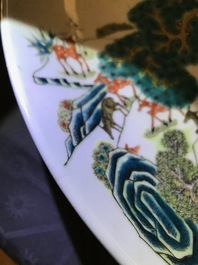 A large Chinese famille rose 'hundred deer' charger, Qianlong mark, 19th C.
