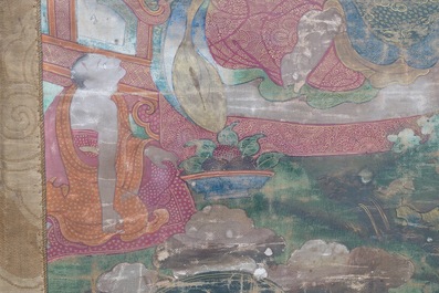 A large 'Three Arhat' thangka, Sino-Tibet, 18th C.