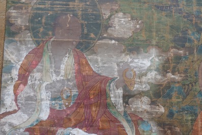 A large 'Three Arhat' thangka, Sino-Tibet, 18th C.