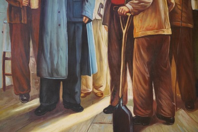 Chinese Cultural Revolution school: Charmain Mao speaking to workers, oil on canvas, 3rd quarter 20th C.