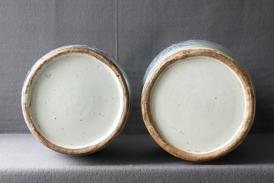 A pair of Chinese powder blue ground yenyen vases and two celadon vases, 19th C.