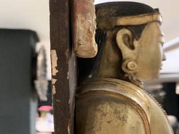 A large Chinese gilt and painted wood figure of Buddha, 19th C.