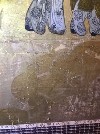 Un &eacute;cran byobu &agrave; deux feuilles &agrave; d&eacute;cor de voyageurs dans un paysage, Japon, Edo, 17/18&egrave;me